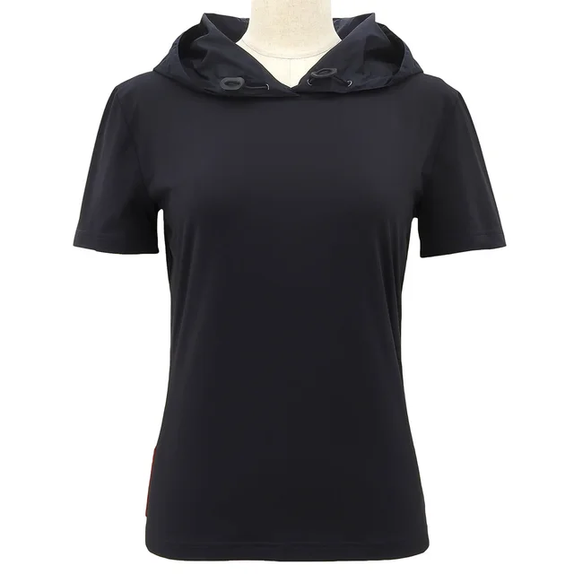 Prada Nylon logo hooded T-shirt #S Navy from VINTAGE QOO TOKYO