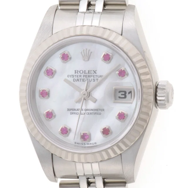 Rolex Datejust 26 Watch Stainless Steel 18k White Gold Ruby Shell Dial Automatic in White from The Reluxe