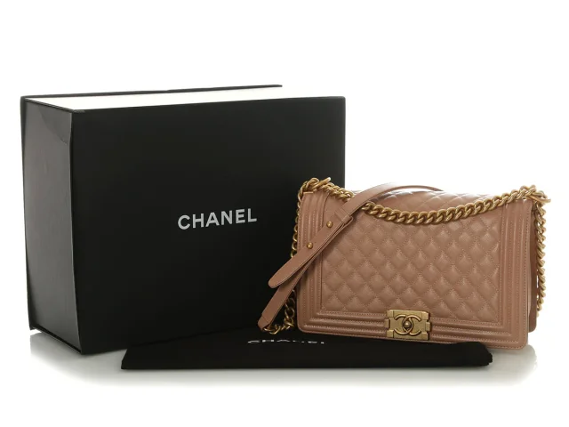Chanel New Medium Beige Quilted Caviar Boy Bag in Beige Caviar leather from Ann's Fabulous Finds, photo 2 of 10