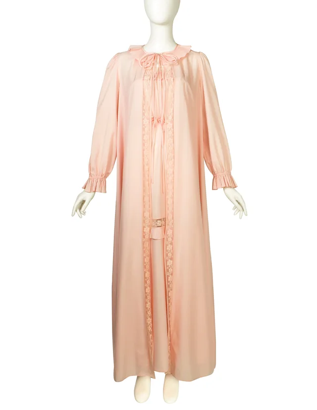 Chloé Vintage 1970s Baby Pink Slip Dress and Duster Robe Peignoir Ensemble Set in Pink Silk from Amarcord Vintage Fashion