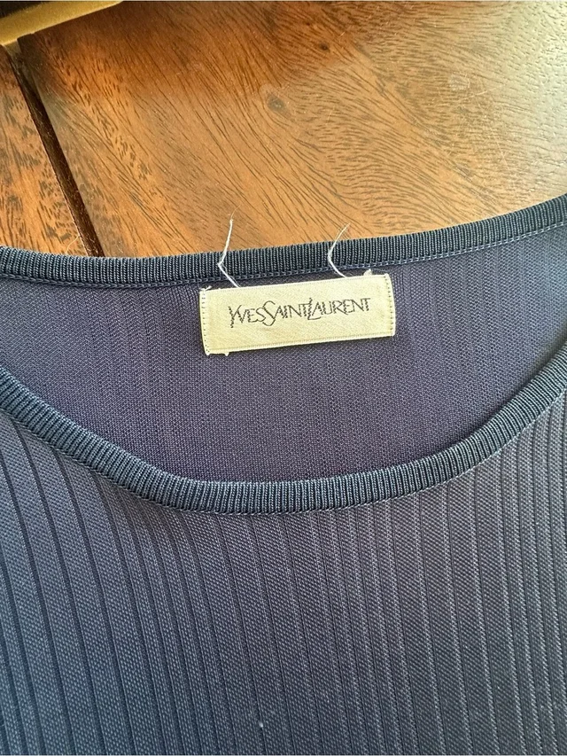 Saint Laurent Navy Ribbed Crewneck Sweater Top in blue from Poshmark