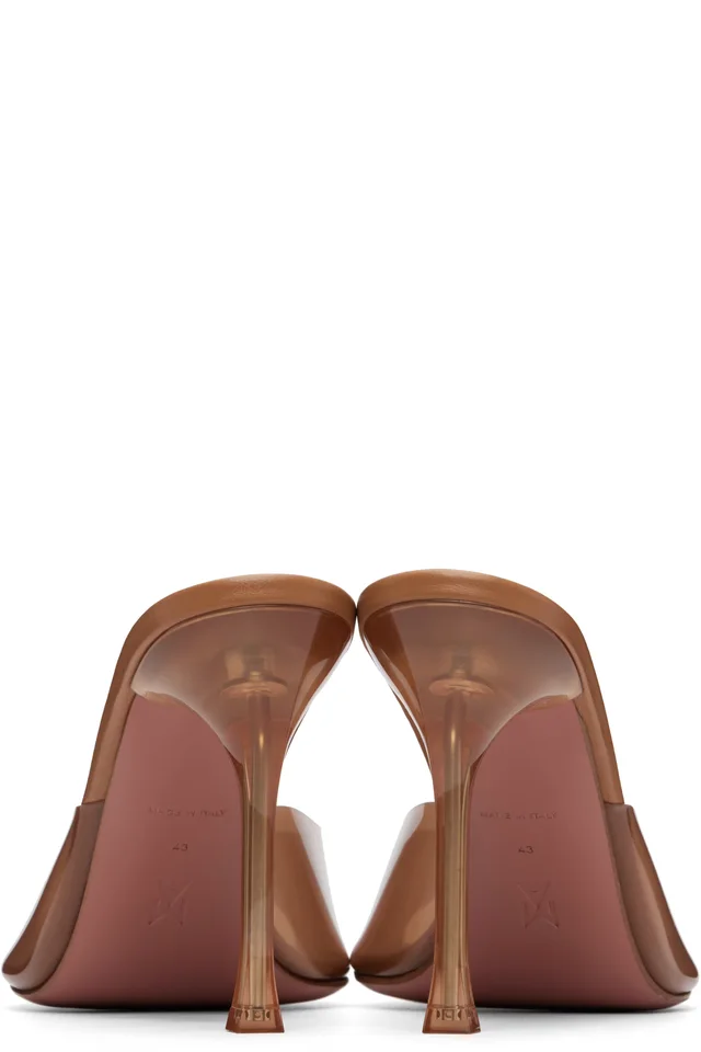 Amina Muaddi Brown Alexa Glass Slipper 95 Heeled Sandals, photo 2 of 4 from SSENSE