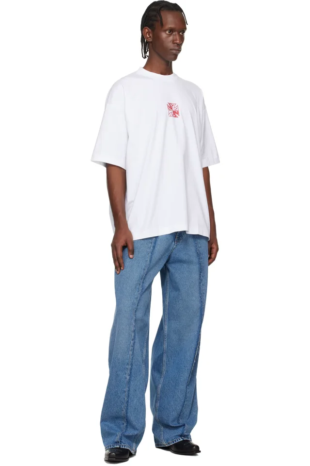 VETEMENTS White Double Biker Cross Logo T-shirt, photo 4 of 4 from SSENSE