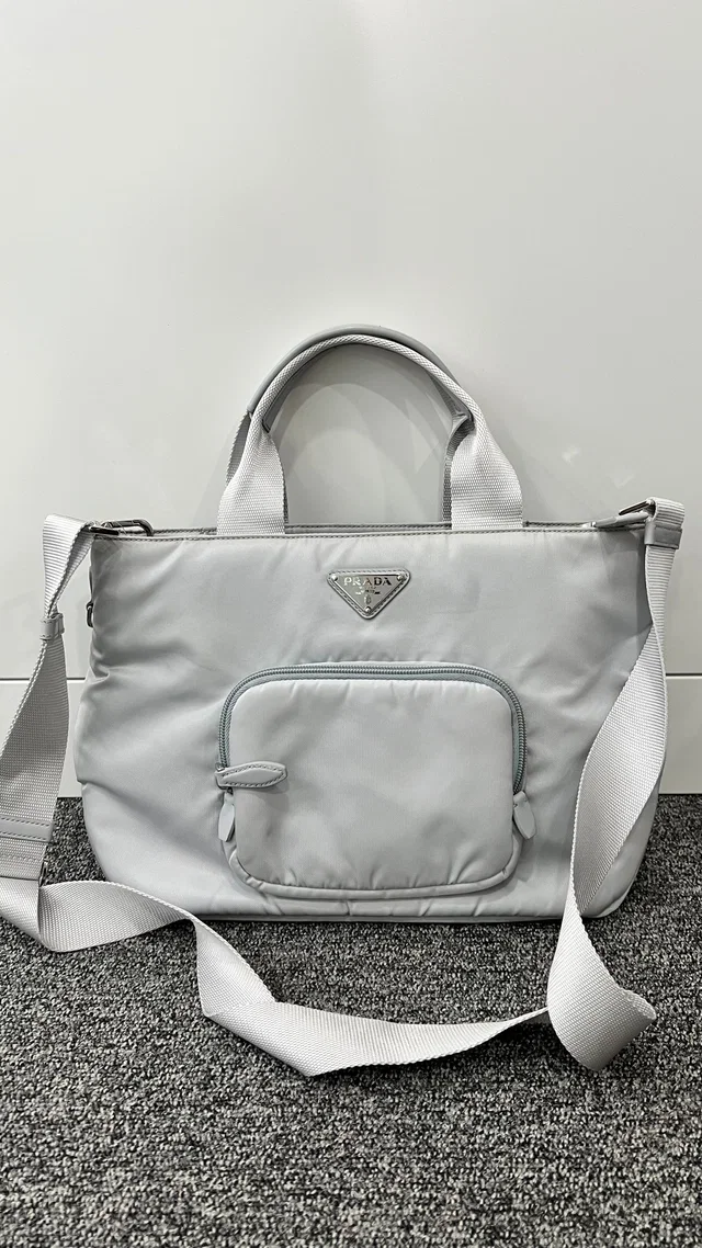 Prada 2WAY Handbag 1BG354 Nylon Light Blue SV Discoloration in Blue Nylon from Luxury Promise