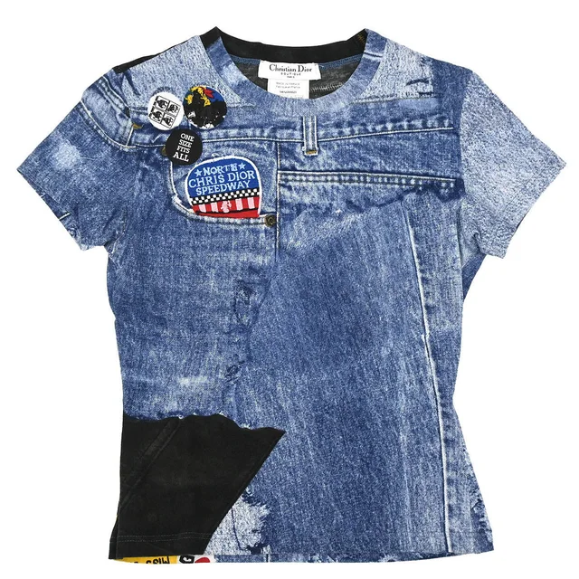 Dior 2001 T-shirt Top Denim Print Blue #38 in Blue Denim from AMORE Vintage Tokyo