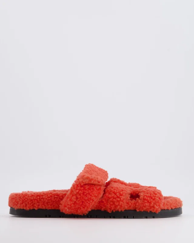 Hermès Orange Chypre Shearling Sandals Size EU 38.5 in Orange from Sellier