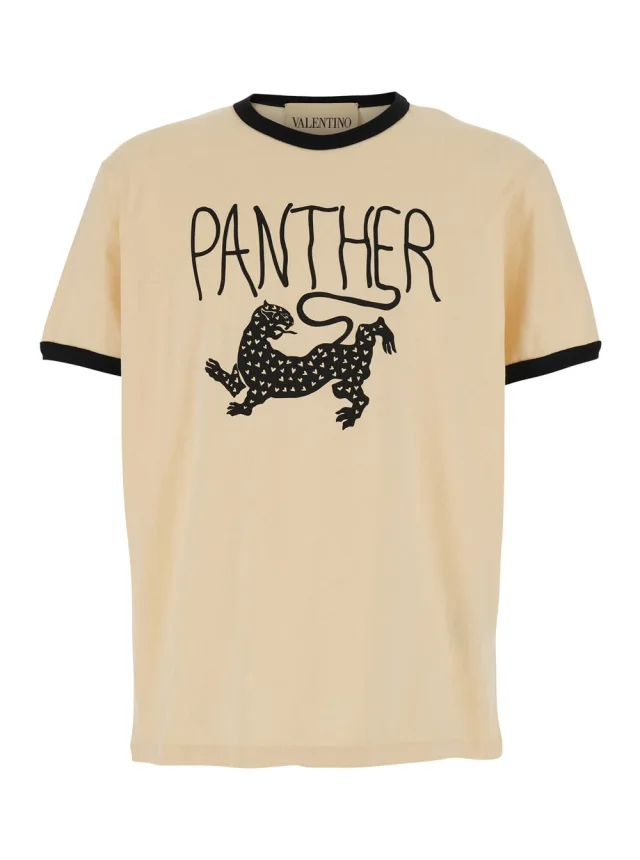 Valentino Crew Neck T-Shirt with Front Print in Beige Cotton for Men in Beige 100% Cotton from Gaudenzi Boutique, photo 1 of 1