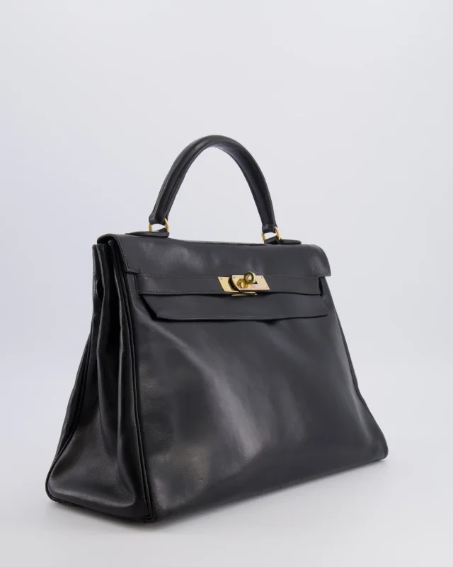 Hermès Vintage Kelly 32 Retourne Bag in Black Box leather from Sellier, photo 3 of 22
