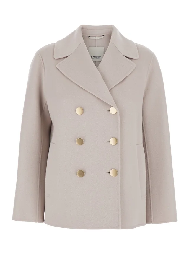 's maxmara Beige 'Margot' Double-breasted Jacket with Wide Notched Revers in Virgin Wool Women in Beige 100% Virgin Wool, photo 2 of 6 from Gaudenzi Boutique