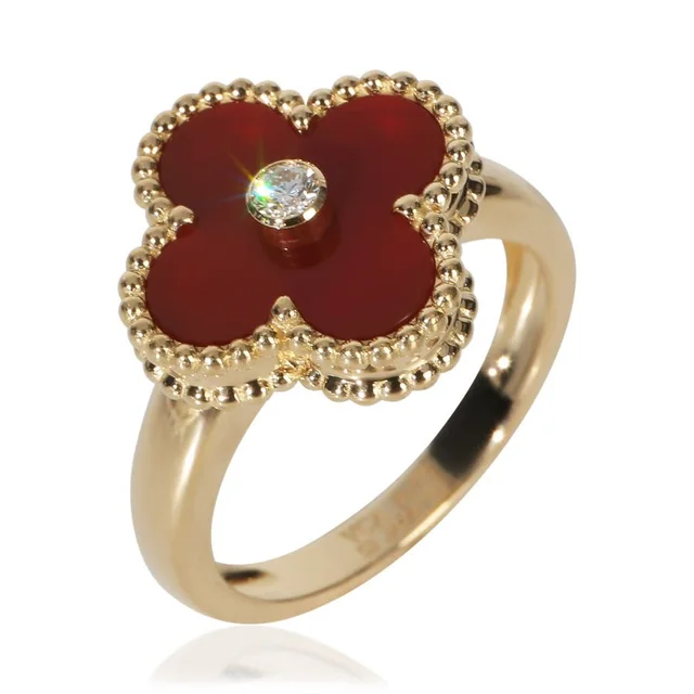 Van Cleef & Arpels Carnelian and Diamond Vintage Alhambra Ring in yellow|gold from Jomashop.com