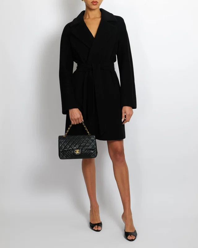 Max Mara Studio Black Wool Coat with Belt Detailing Size IT 44 (UK 12) in Black Wool from Sellier