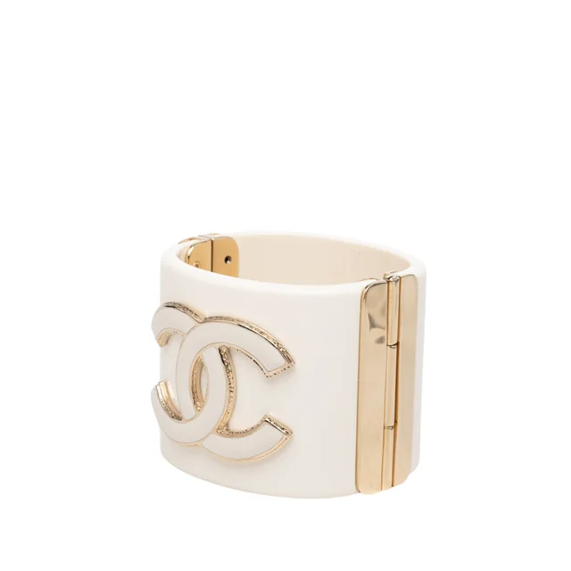 Gold Chanel CC Resin Cuff Bracelet in Gold Resin from Designer Revival, photo 2 of 2