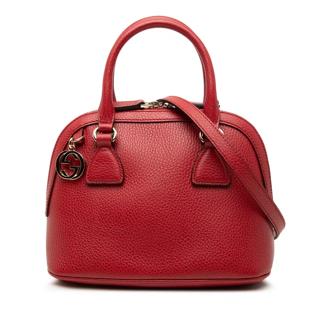 Red Gucci Mini Leather GG Charm Dome Satchel in Red Leather from Designer Revival