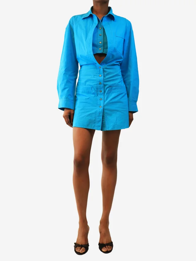 Jacquemus Blue Le Splash mini shirt dress - size UK 8 in Blue from Sign of the Times