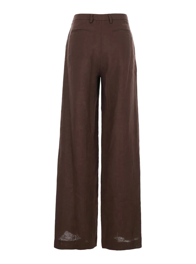 LEPLAIN Brown Wide-Leg Linen Pants for Women in Brown 100% Linen, photo 4 of 6 from Gaudenzi Boutique