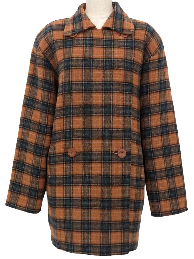 Dior Wool Check Pattern Coat #L Orange/Green in Green Wool from VINTAGE QOO TOKYO