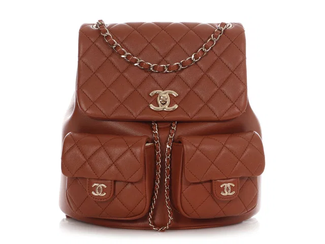 Chanel Medium Light Brown Quilted Grained Calfskin Duma Pockets Backpack in Brown Caviar leather from Ann's Fabulous Finds