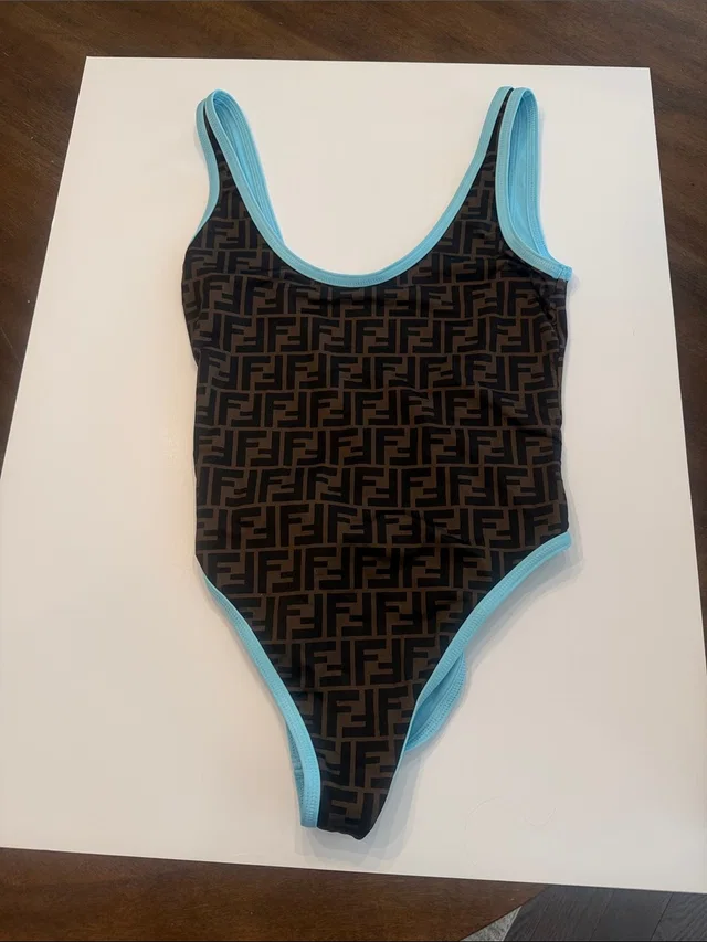 Fendi Brown Monogram Kids One-Piece With Light Blue Trim in red|blue|brown from Poshmark