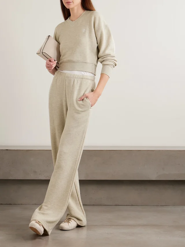 ÉTERNE Embroidered French cotton-blend terry wide-leg sweatpants in Beige, photo 2 of 2 from NET-A-PORTER (Canada)