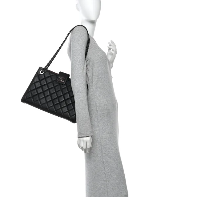 Chanel Caviar Quilted Large CC Accordion Shopping Bag Black in Black Caviar leather from FASHIONPHILE, photo 2 of 12