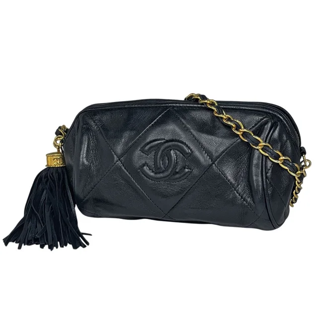 Chanel Shoulder Bag Quilted CC Logo Fringe Leather Navy in Navy Leather from The Reluxe