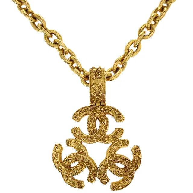 Chanel Triple CC Pendant Necklace Gold 94A in Gold from AMORE Vintage Tokyo
