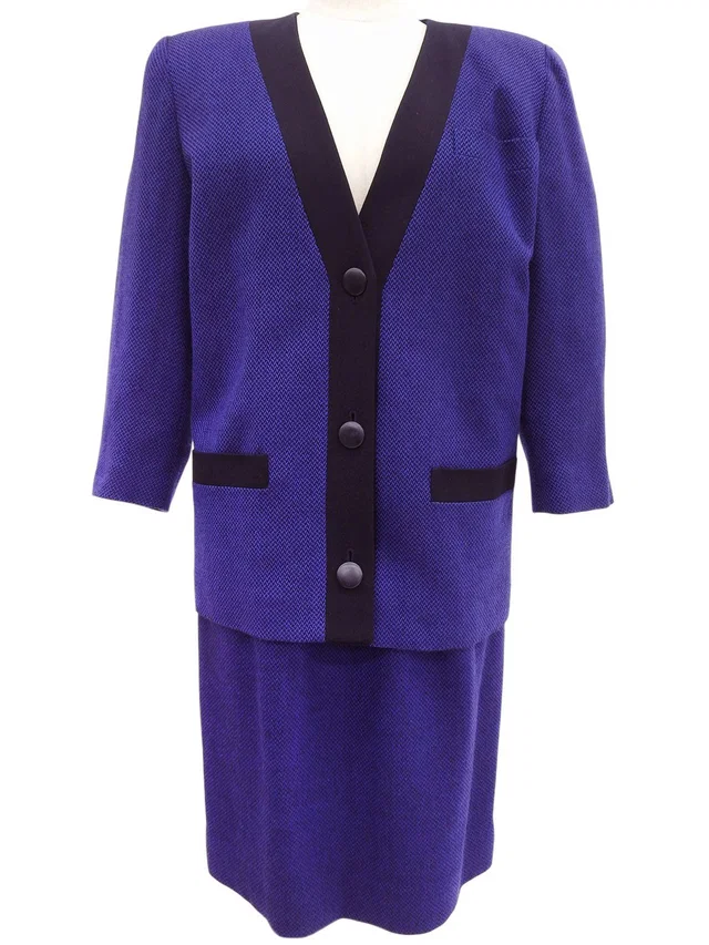 Dior Collarless Set-up #S Blue/Black in Black Wool from VINTAGE QOO TOKYO