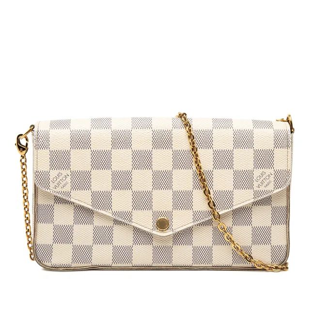 White Louis Vuitton Damier Azur Pochette Felicie Crossbody Bag in White Canvas from Designer Revival