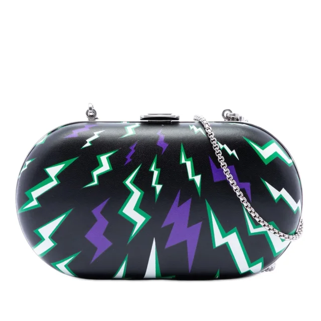 Black Prada Universal Studios Leather Thunder Frankenstein Clutch with Chain Crossbody Bag in Black Leather from Designer Revival
