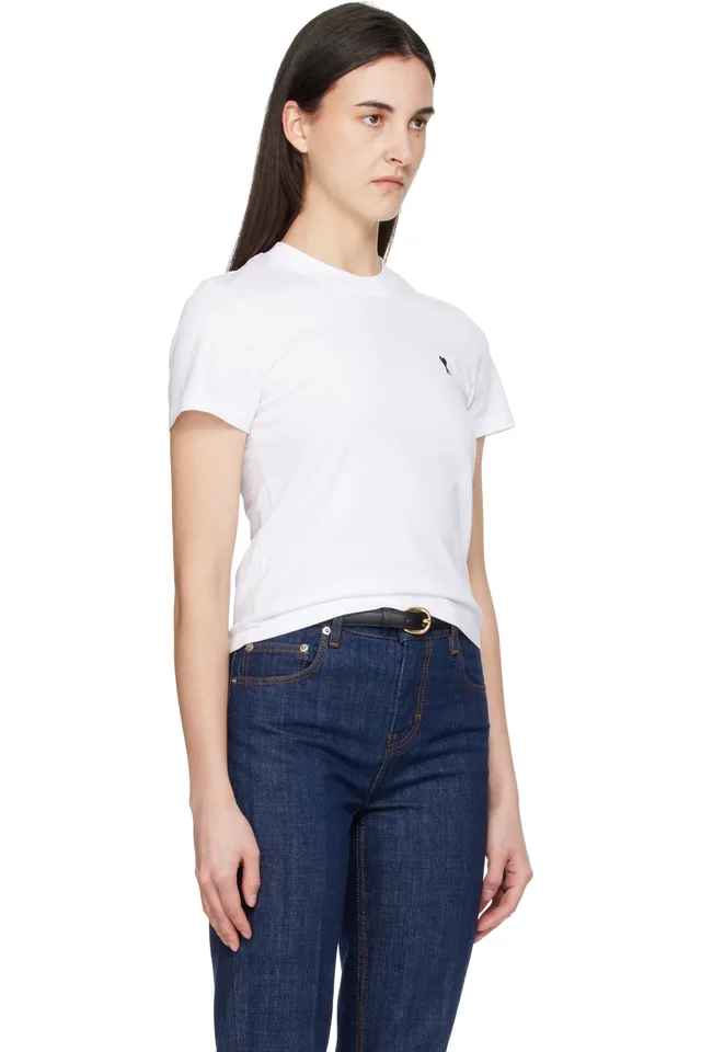 AMI Paris White Cotton Ami de Coeur Cropped T-shirt, photo 2 of 4 from SSENSE