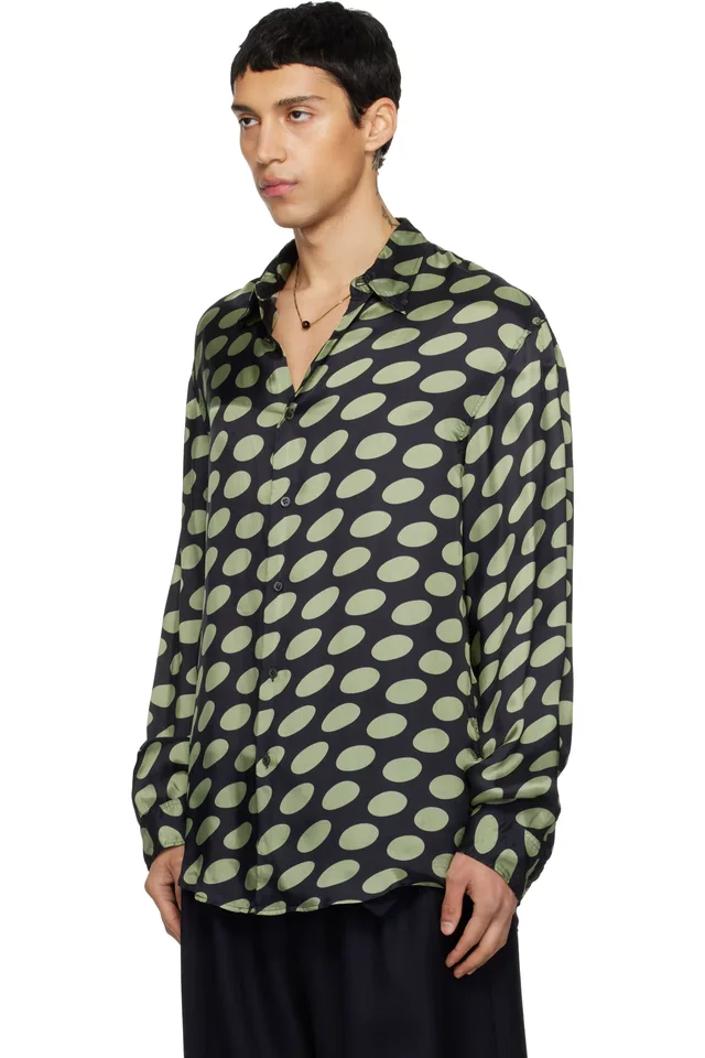Dries Van Noten Black & Green Polka-Dot Satin Shirt, photo 4 of 5 from SSENSE