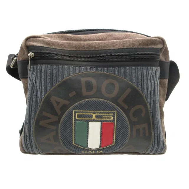 Dolce & Gabbana Shoulder Bag Logo Canvas Corduroy Purse with Extension Function in Canvas from The Reluxe