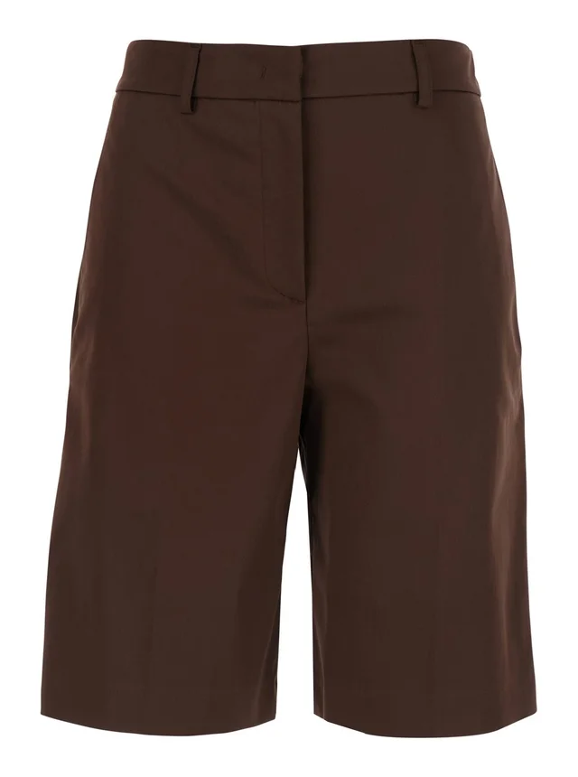 LEPLAIN Brown Bermuda Shorts Belt Loops and Two Back Welt Pockets in Cotton for Women in Brown, photo 2 of 6 from Gaudenzi Boutique