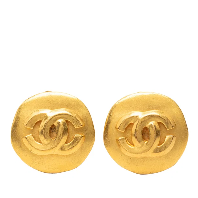 Gold Chanel CC Gold Plated Round Clip On Earrings in Gold from Designer Revival