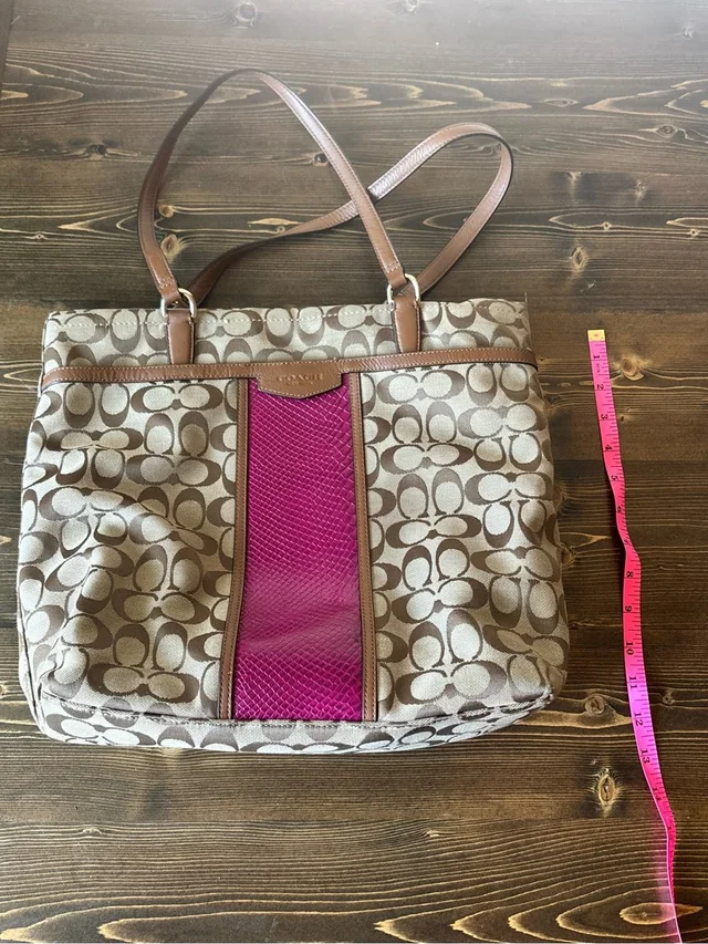 Coach Beige Signature Tote With Pink Center Panel in brown|pink|neutral Canvas from Poshmark