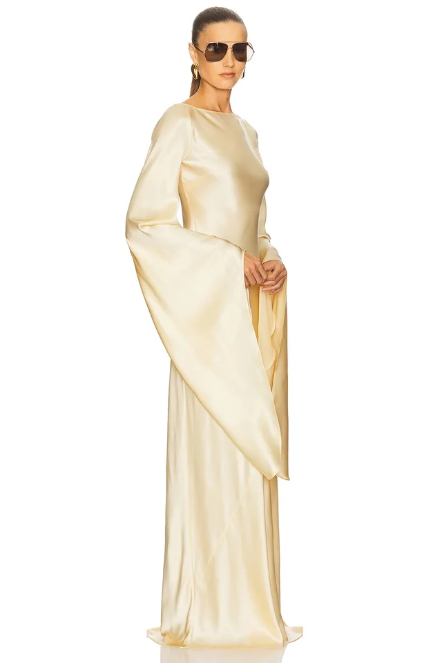 Helsa The Rosalind Dress in Silk Charmeuse in Golden Peach, photo 2 of 5 from REVOLVE (Canada)