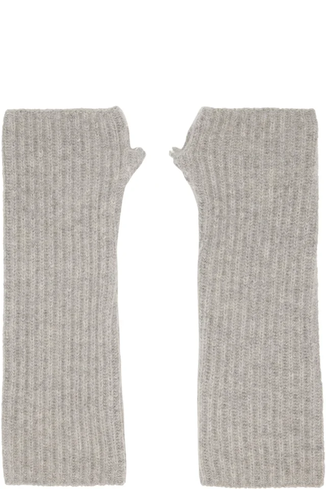 MM6 Maison Margiela Gray Fisherman Knit Arm Warmers, photo 2 of 3 from SSENSE