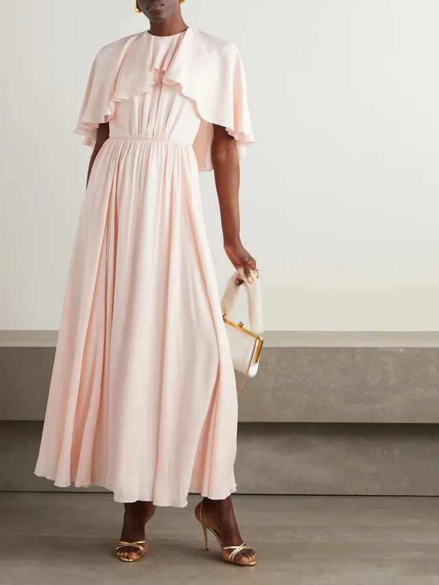 GIAMBATTISTA VALLI Cape-effect pleated crepe midi dress in Pink, photo 2 of 2 from NET-A-PORTER (Canada)