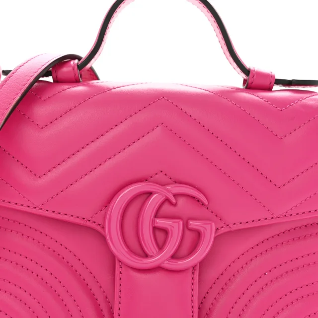 Gucci Matelasse Monochrome Mini GG Marmont Top Handle Shoulder Bag Classic Fuxia in Calfskin from FASHIONPHILE, photo 8 of 13
