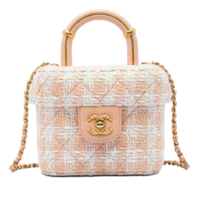Beige Chanel Mini Tweed Crush Top Handle Bag Satchel in Beige Tweed from Designer Revival