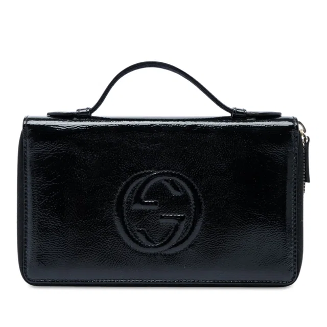 Black Gucci Patent Soho Travel Document Case Handbag in Black Patent leather from Designer Revival
