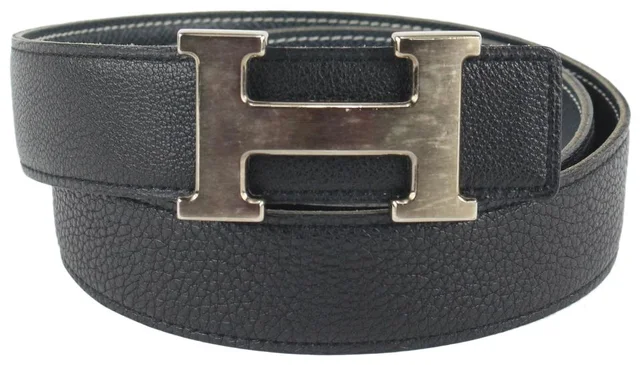 Hermès 32mm Reversible H Logo Belt Kit Matte Silver Black x Navy Blue in Black from Bagriculture
