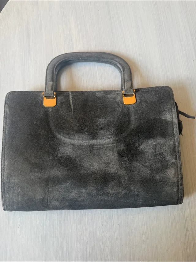 Ferragamo Grey Suede Structured Top-Handle Handbag in black Suede from Poshmark