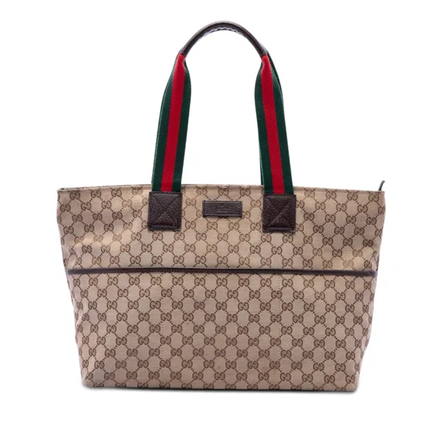 Beige Gucci GG Canvas Web Tote in Beige Canvas from Designer Revival