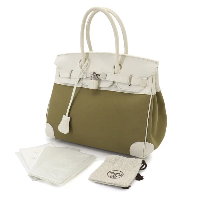 Hermès Birkin 30 toile Swift Khaki White □M Engraved Silver Hardware Birkin in White Swift leather from Luxury Promise