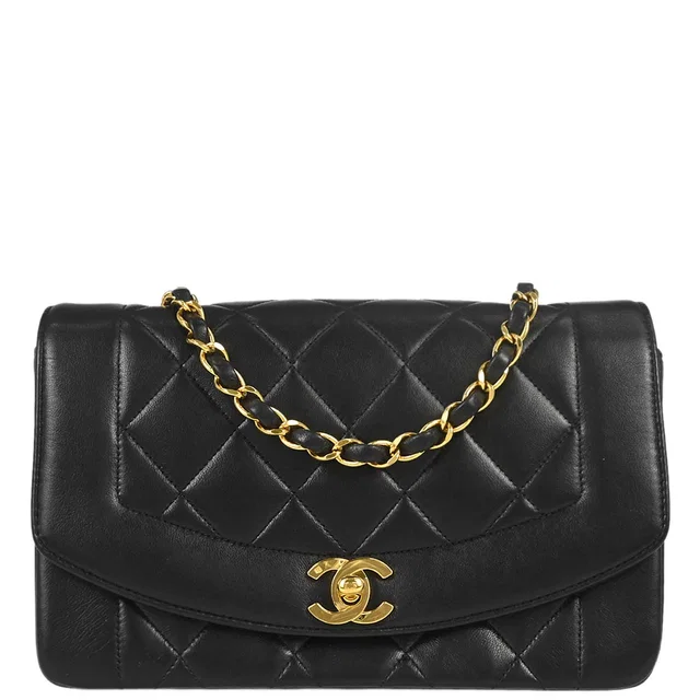 Chanel 1991-1994 Black Lambskin Small Diana Shoulder Bag in Black Lambskin from AMORE Vintage Tokyo