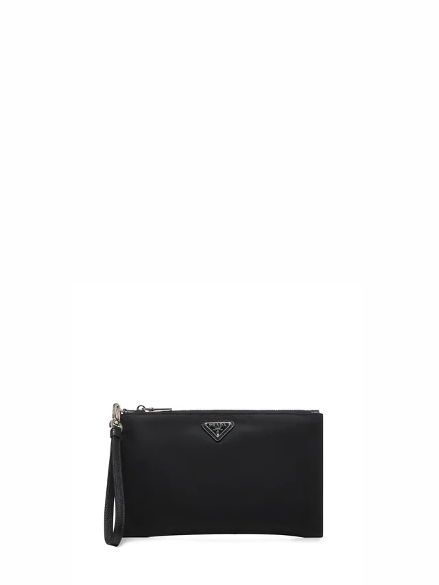 Prada Re-Nylon With Saffiano Leather Pouch — Black Recycled Polyamide Wallets & Cardholders in Black Saffiano leather from HEWI