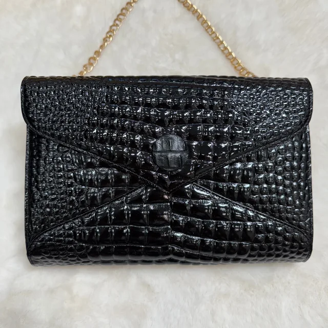 Saint Laurent Black Crocodile-Pattern Clutch in Black Crocodile from SparklesnDreams