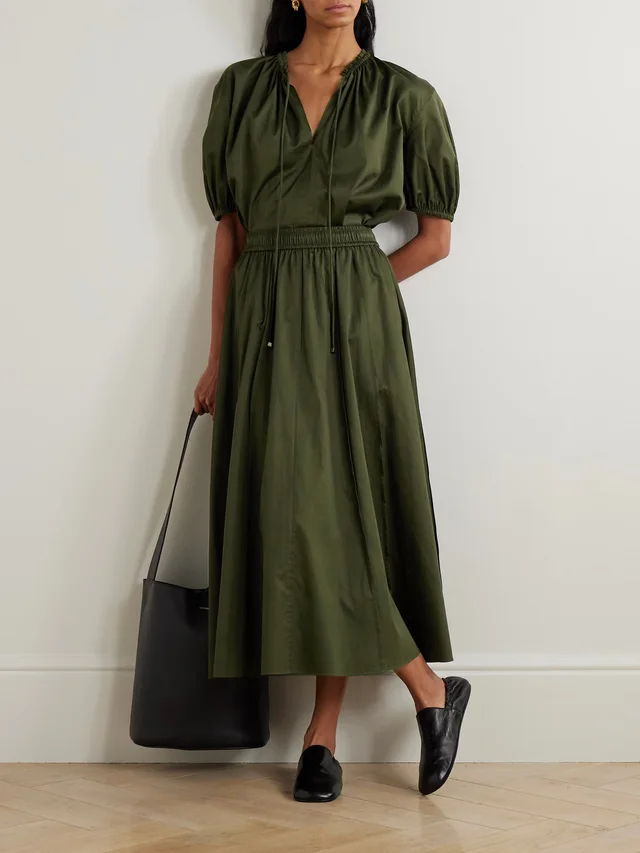 JOSEPH Nador tie-detailed gathered cotton-sateen blouse in Green, photo 2 of 2 from NET-A-PORTER (Canada)