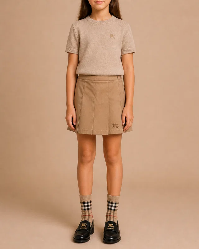 Burberry Kids Beige Pleated Skirt with Logo Detail Size 8 years in Beige from Sellier